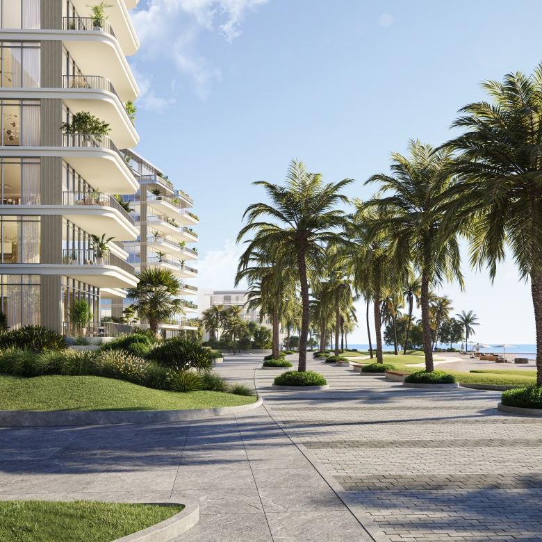 Palm-Lined Walkway and Residences Exterior